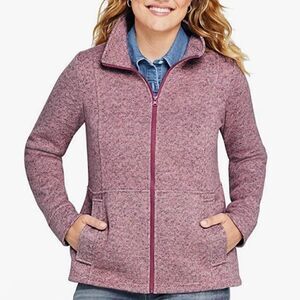 Lands’ End Pink Herringbone Fleece Full Zip Jacket Size Small